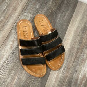 K. Jacques Calf Hair Platform Heel Slide Sandal